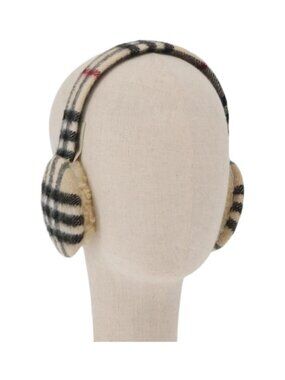 BURBERRY Nova Check Earmuff Wool Beige Auth 159465